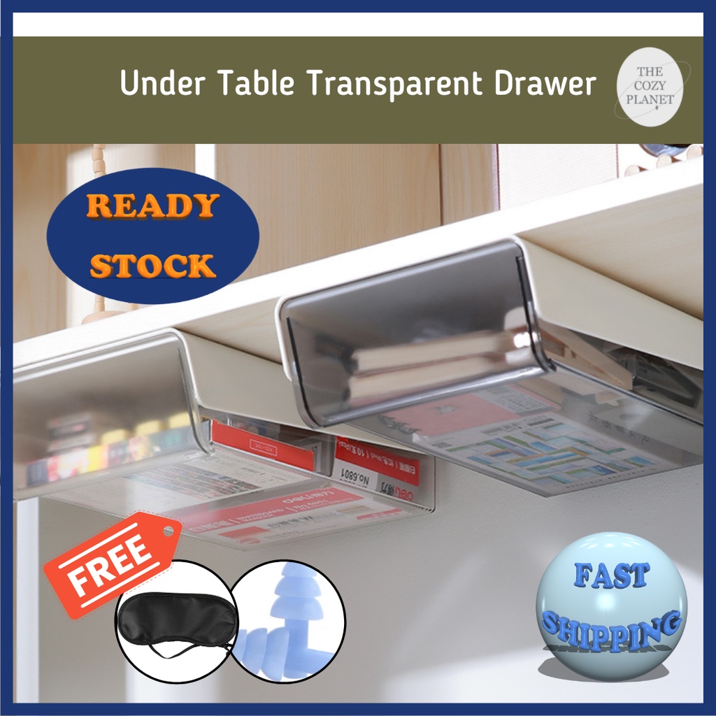 Under Table Transparent Drawer Rack Office Desk Study Work Save Space ...