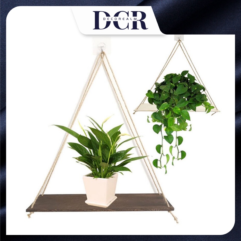 Hanging Rope Shelf Swing Plant Wall Window Bathroom Wood Floating Shelves Farmhouse main image 1