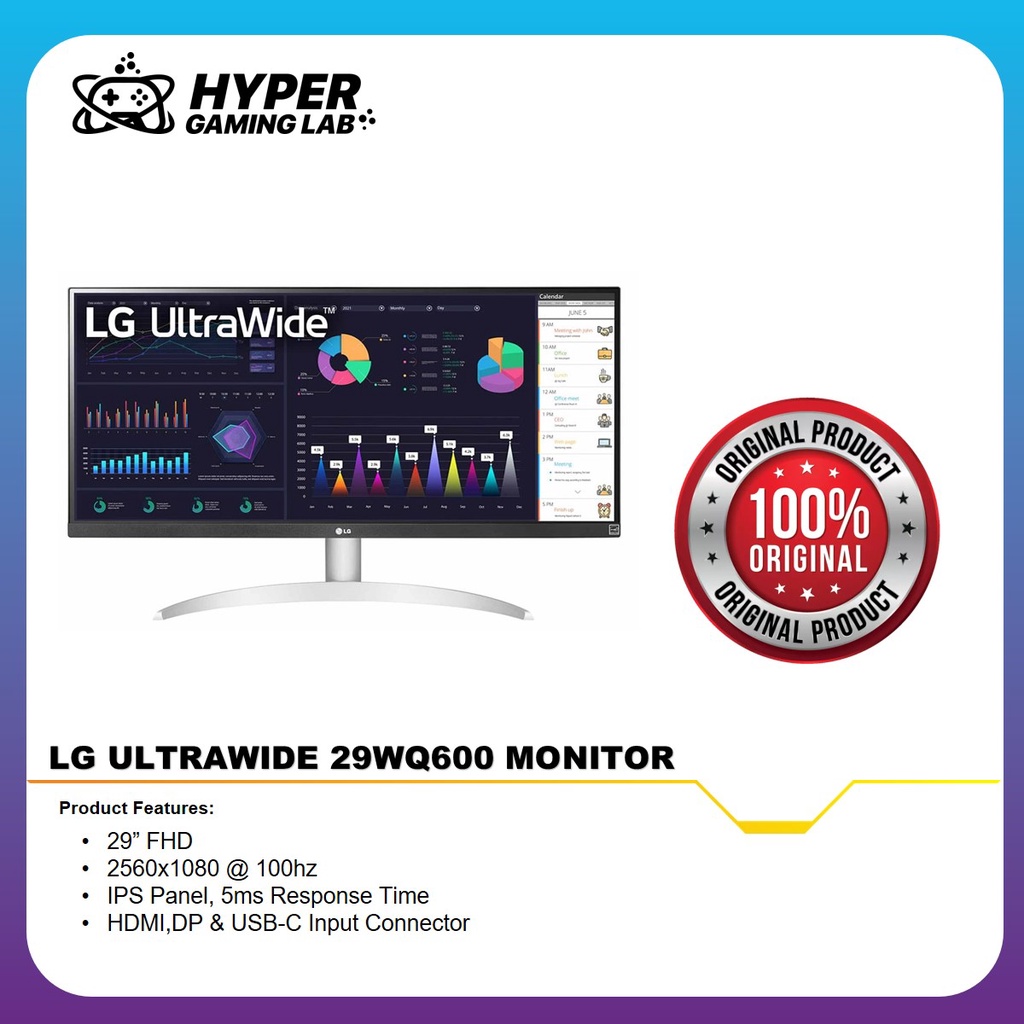LG 29 Inch 29WQ600-W 29'' 21:9 UltraWide™ Full HD IPS Monitor with