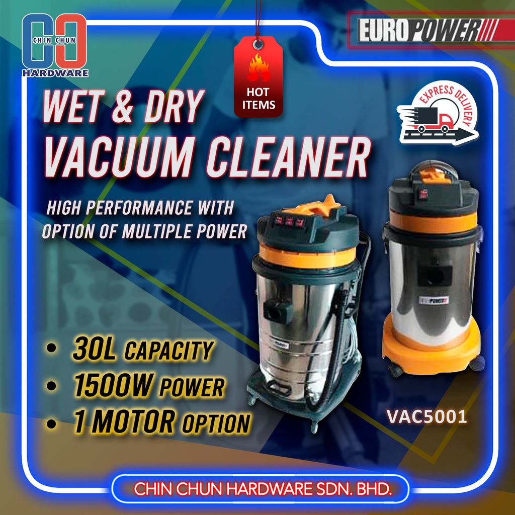 Europower Vac5001 30l Wet And Dry Vacuum Cleaner Car Wash Vacuum Wet