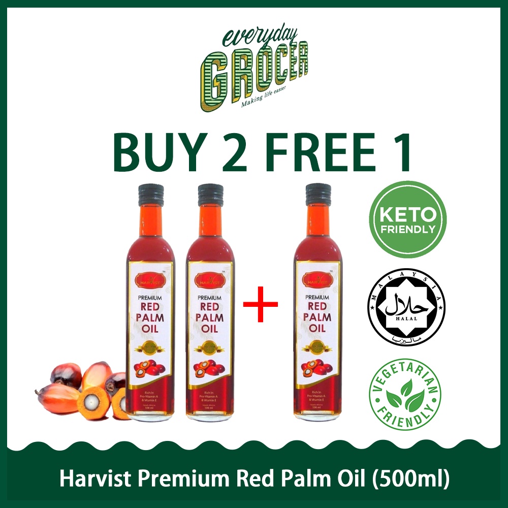 [Buy 2 Free 1] Harvist Premium Red Palm Oil 500ML HALAL KetoFriendly Cooking Oil [EXPIRED 28
