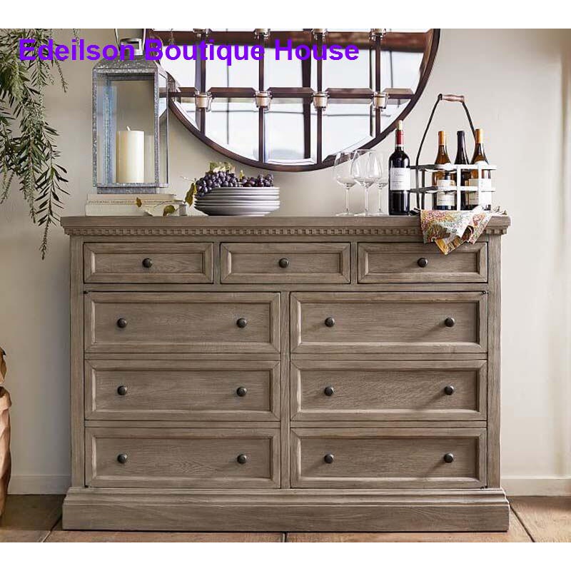 American Country All Solid Wood Vintage Distressed Oak Living Room