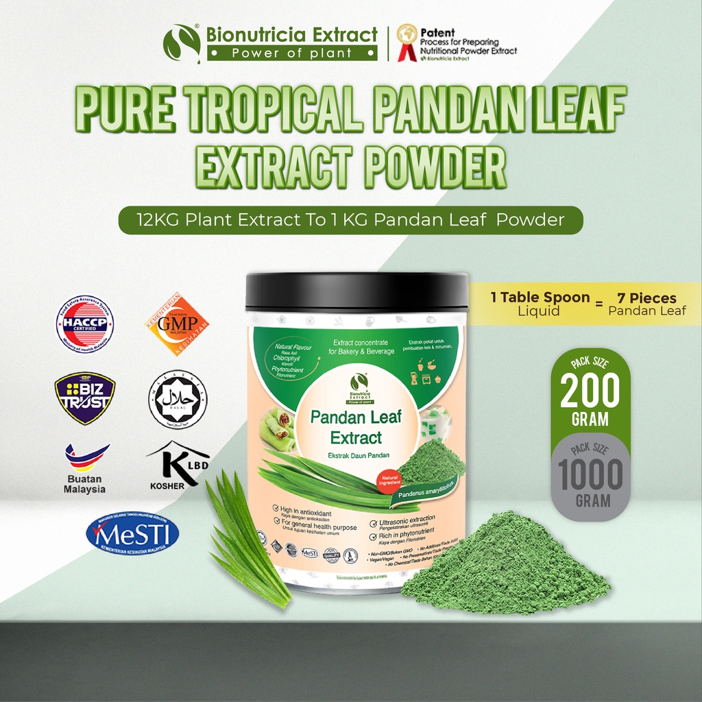 Bionutricia Pandan Leaf Extract Powder 200g , 7 pieces of Pandan in 1