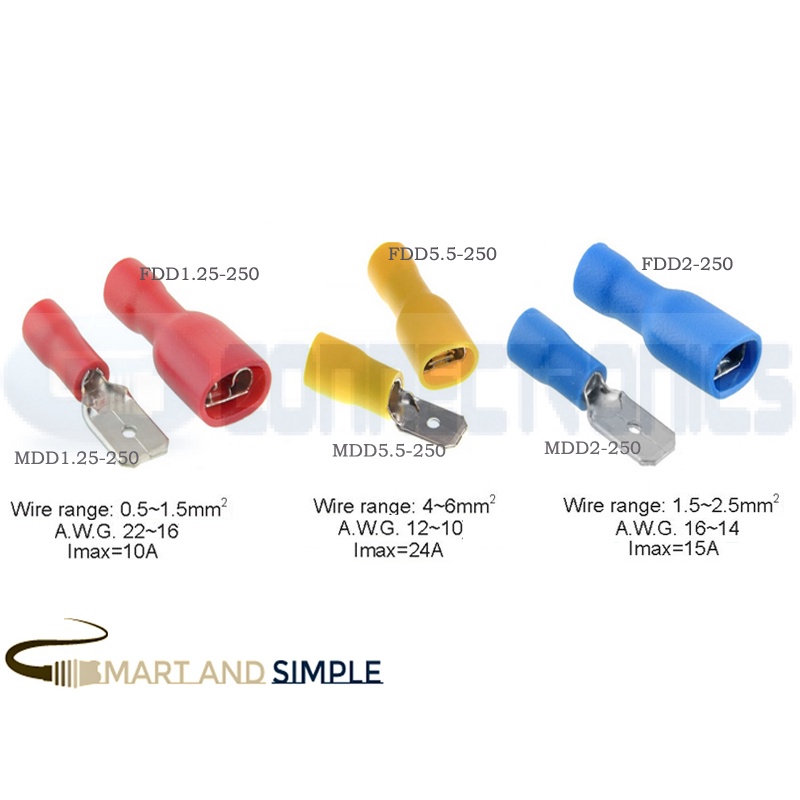 Spade Terminals Female and Male Connector Crimp, Quick Disconnect