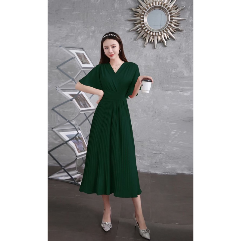 Women Casual Pleated Dress Summer Short Sleeve V Neck Slim High Waisted Bandage Party Dresses