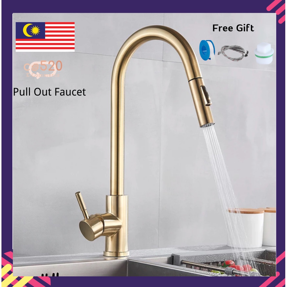 Pull Out Kitchen Faucet Brushed Gold Faucet Kitchen Mixer Tap Water Tap
