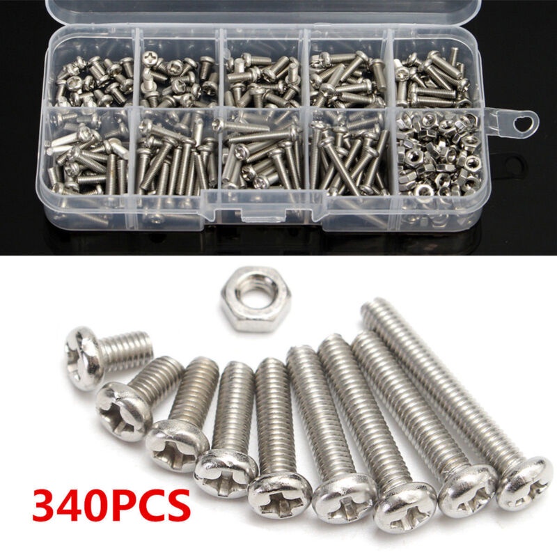 340pcs M3 DIN7985 Stainless Steel Hex Screw Nuts Bolt Cap Socket ...