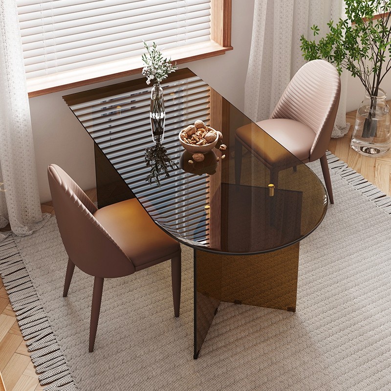 (J) Transparent Peninsula Table Minimalist Silent Style Wall Tempered Glass Dining Table Small