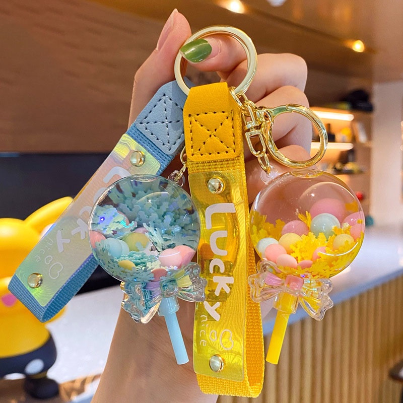 Liquid quicksand bottle lollipop keychain cute and delicate rainbow ...