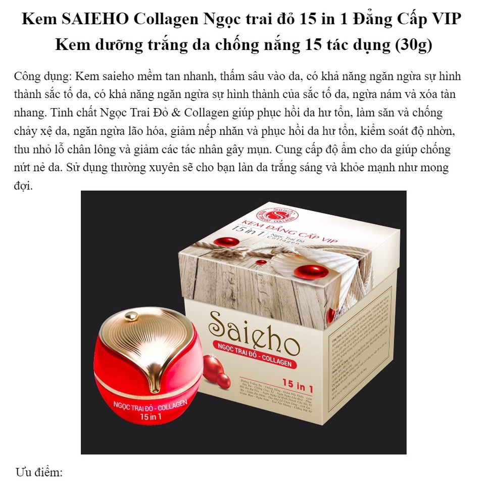 Saieho Collagen VIP Class Red Pearl Cream - Skin whitening cream ...