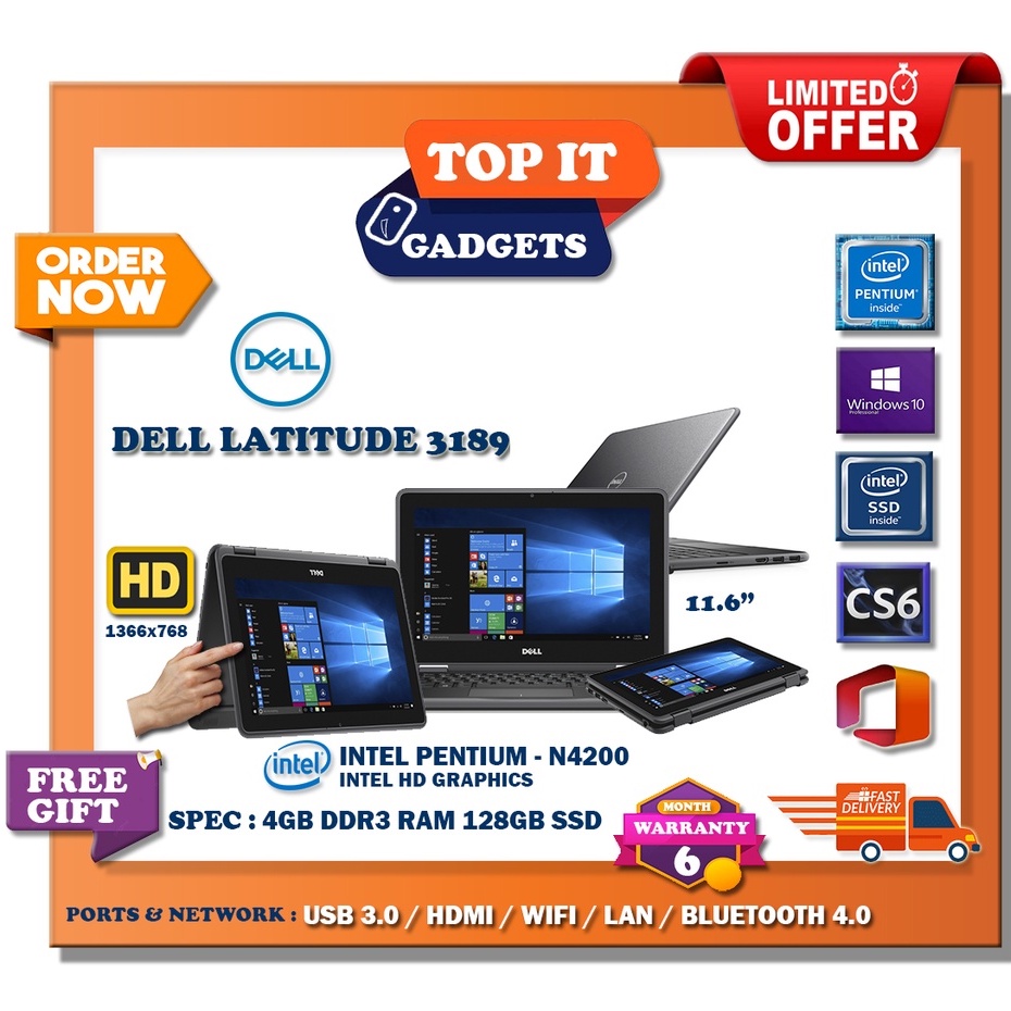 DELL LATITUDE 3189 TOUCHSCREEN BAJET LAPTOP / EDUCATION LAPTOP / INTEL  PENTIUM / 4GB DDR3 RAM 128GB SSD / WINDOW 10PRO | Shopee Malaysia