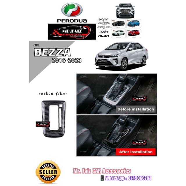 perodua bezza carbon fiber gear shift panel frame cover garnish ...