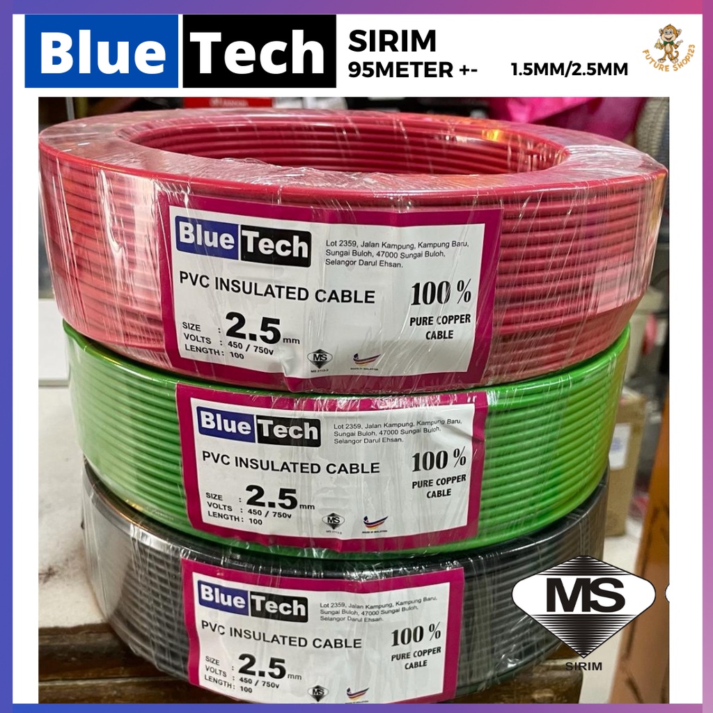 1.5MM 2.5mm² BlueTech Kabel Insulated PVC 100% Pure Copper Cable (SIRIM ...