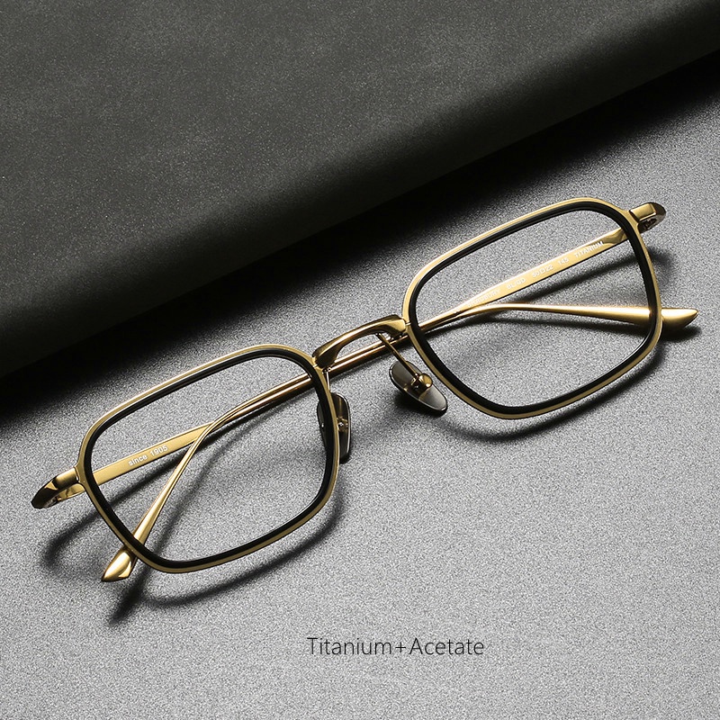 Japanese titanium functional style narrow square pure titanium glasses ...