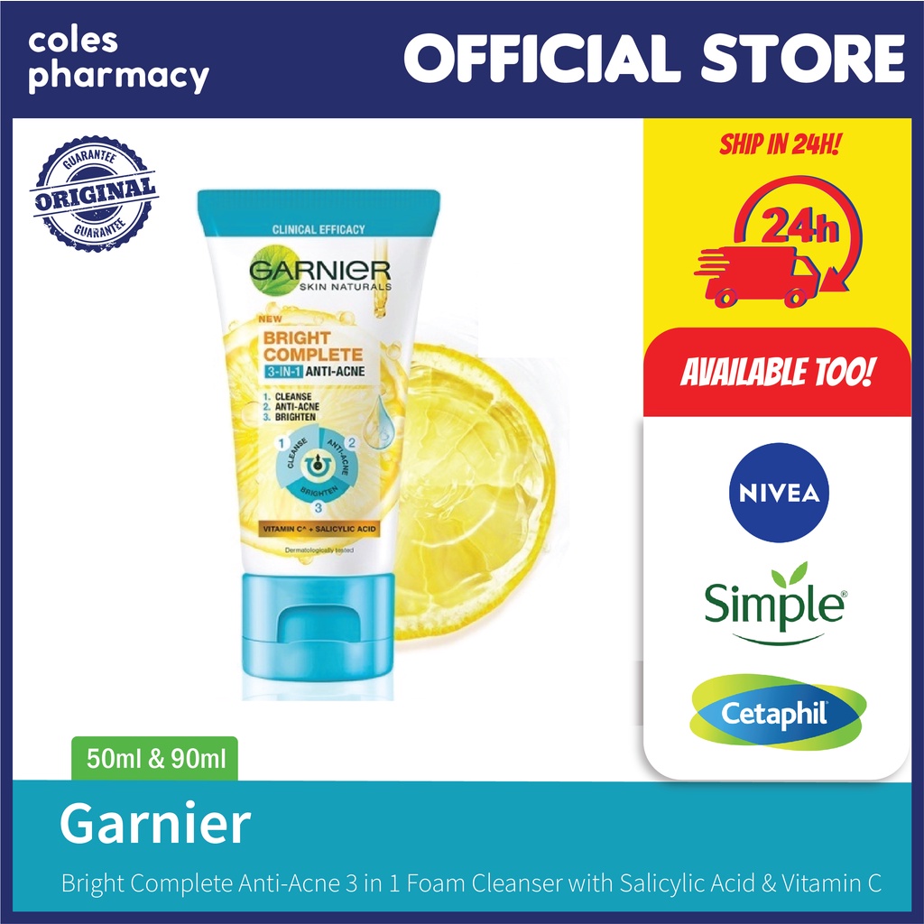 GARNIER Bright Complete AntiAcne 3 in 1 Foam Cleanser 50ml/90ml with