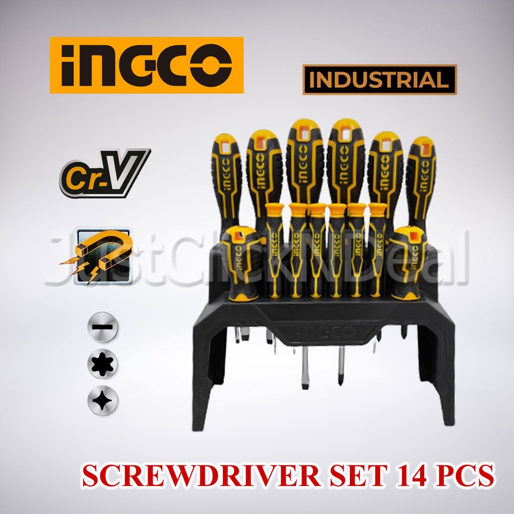 Ingco Precision Screwdriver Magnet Rubber Handle Set 14 pcs | Shopee ...