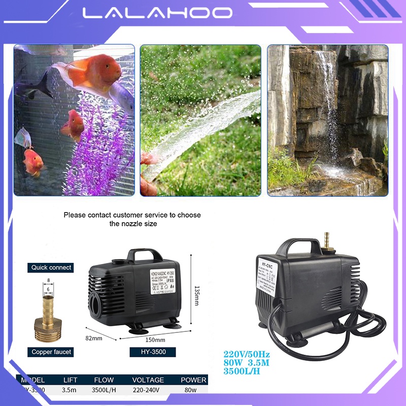 MESIN Koi Fish Pond Pump Low Watt Pump 80W 3500L Submersible Fish