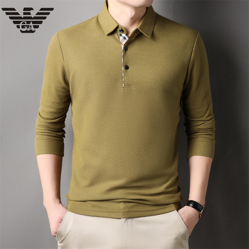 Men's Solid Color Long Sleeve POLO Shirts Autumn Fashion Versatile Tops