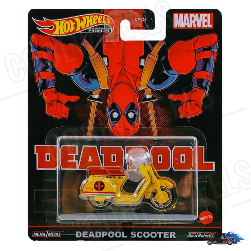 Hot Wheels Premium Pop Culture 2025 : Scooter Deadpool Rouge - Échelle 1:64, Neuf Sous Blister