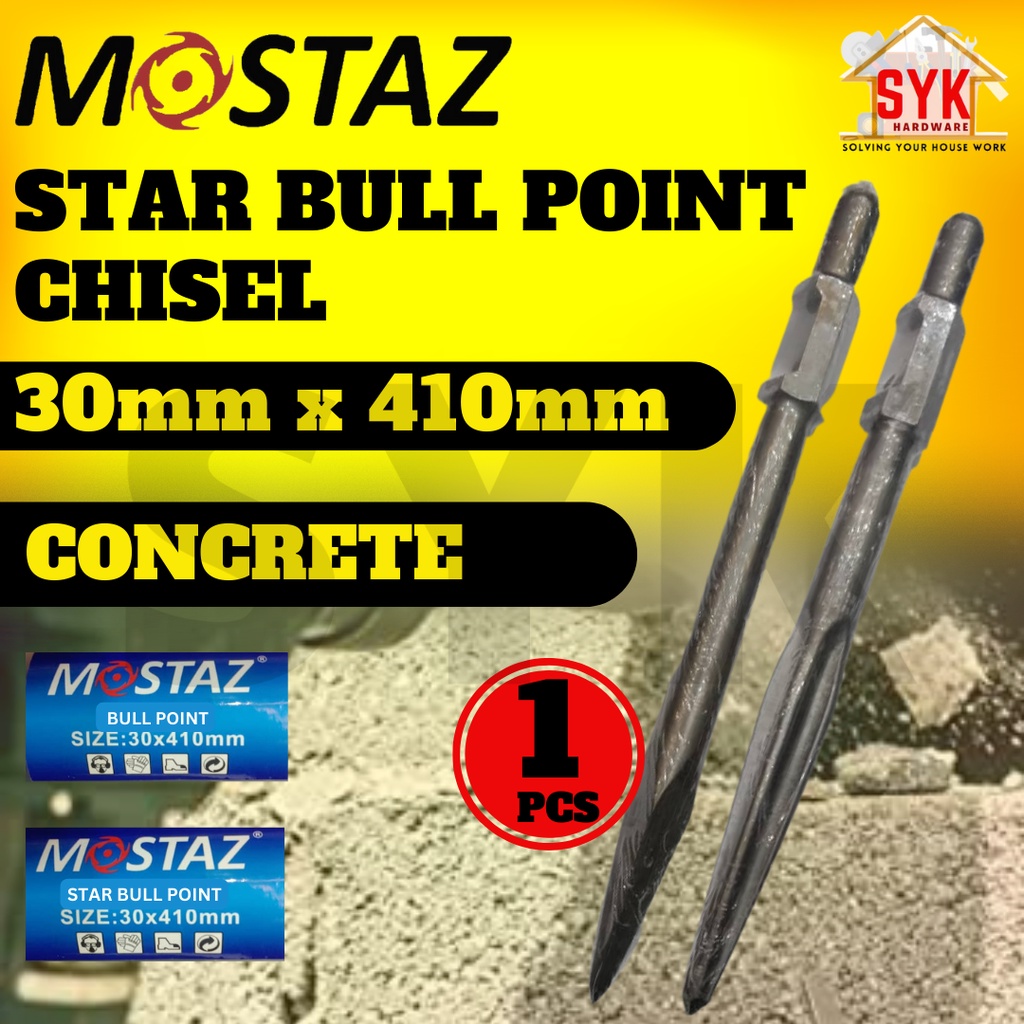 SYK Mostaz 30mm x 410mm 1Pcs Star Bull Point Chisel Bull Chisel