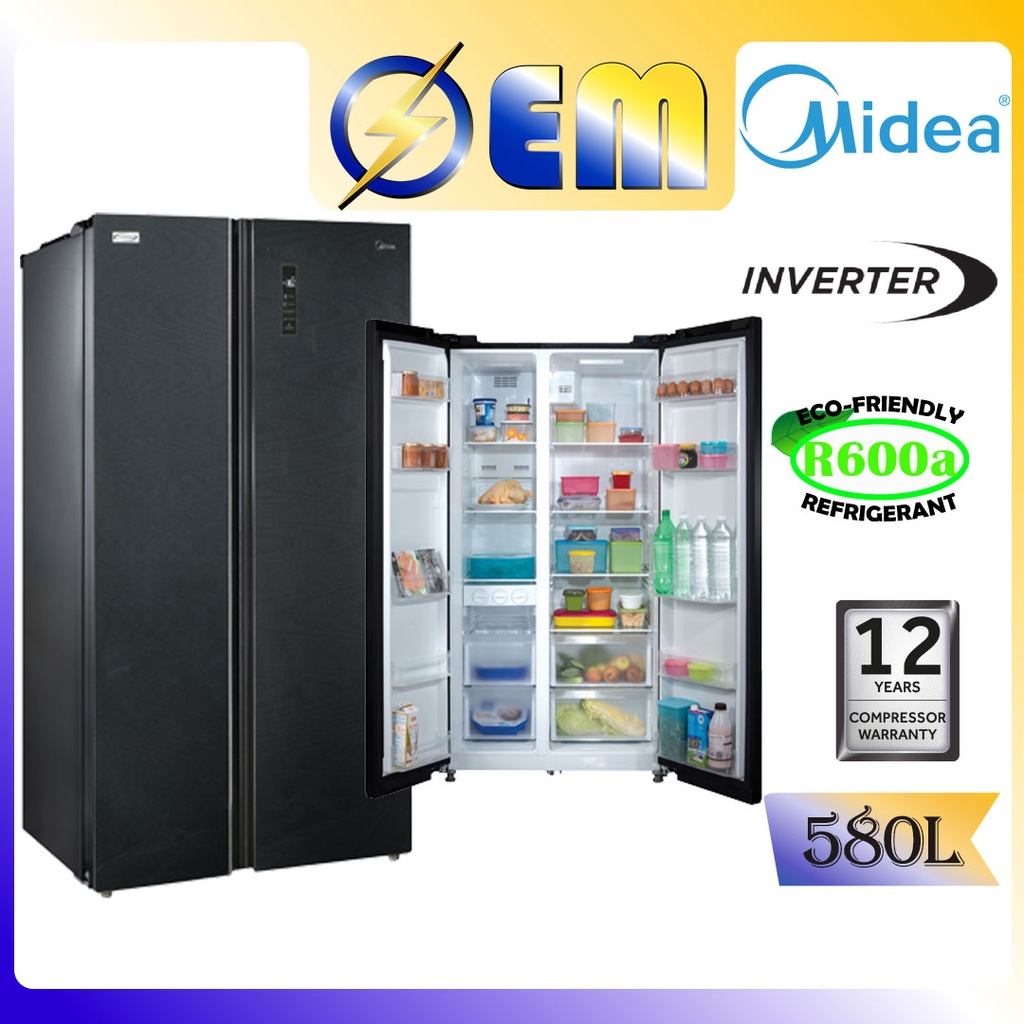 NEW 2022 580L MIDEA Inverter Side by Side Door Fridge Peti Sejuk