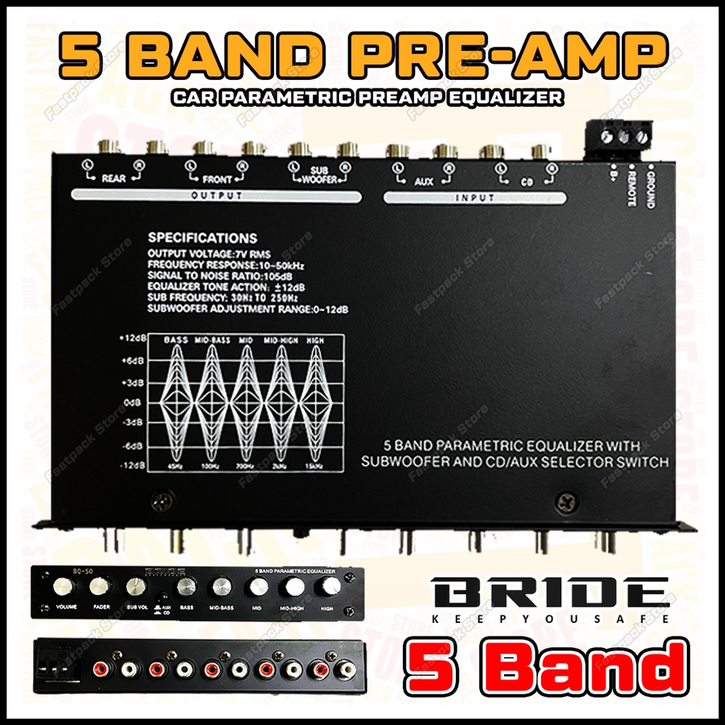 📢 7-Band Pre-Amp Parametric BRIDE Preamp With Subwoofer Output Suitable ...