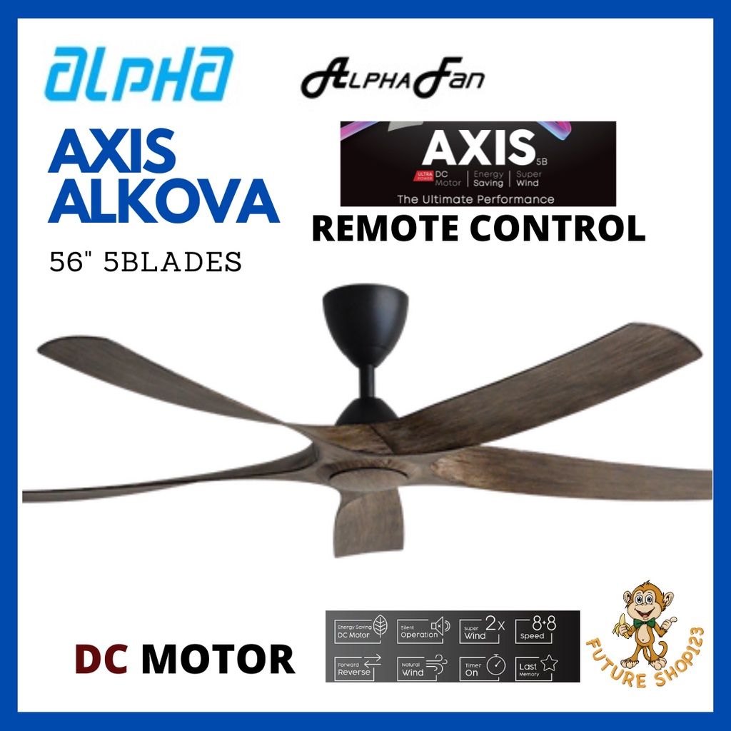 ALPHA ALKOVA AXIS 56" REMOTE CEILING FAN HEAVY DUTY DC MOTOR BLACK