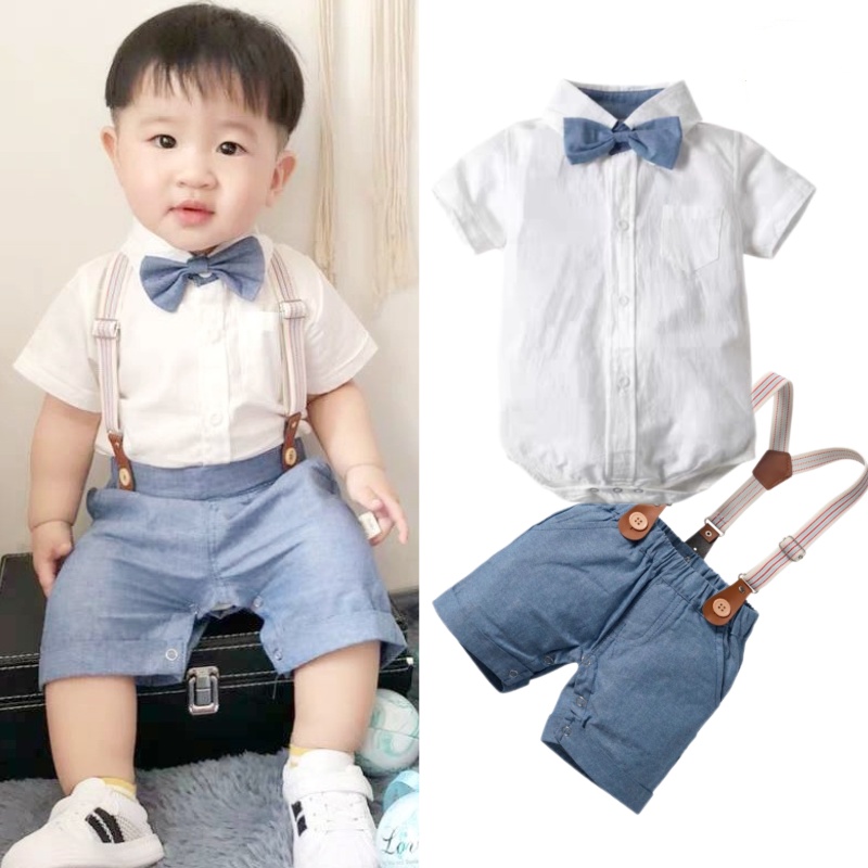 Baby boy gentleman suit baby romper suspender pants twopiece suit one