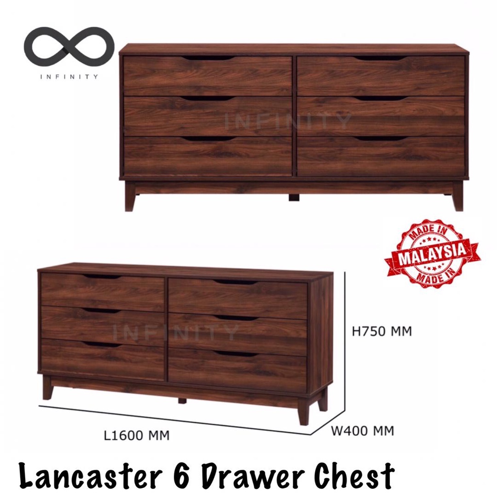 Infinity Lancaster 6 Drawers Chest / Solid Wood Leg (Walnut) | Shopee ...