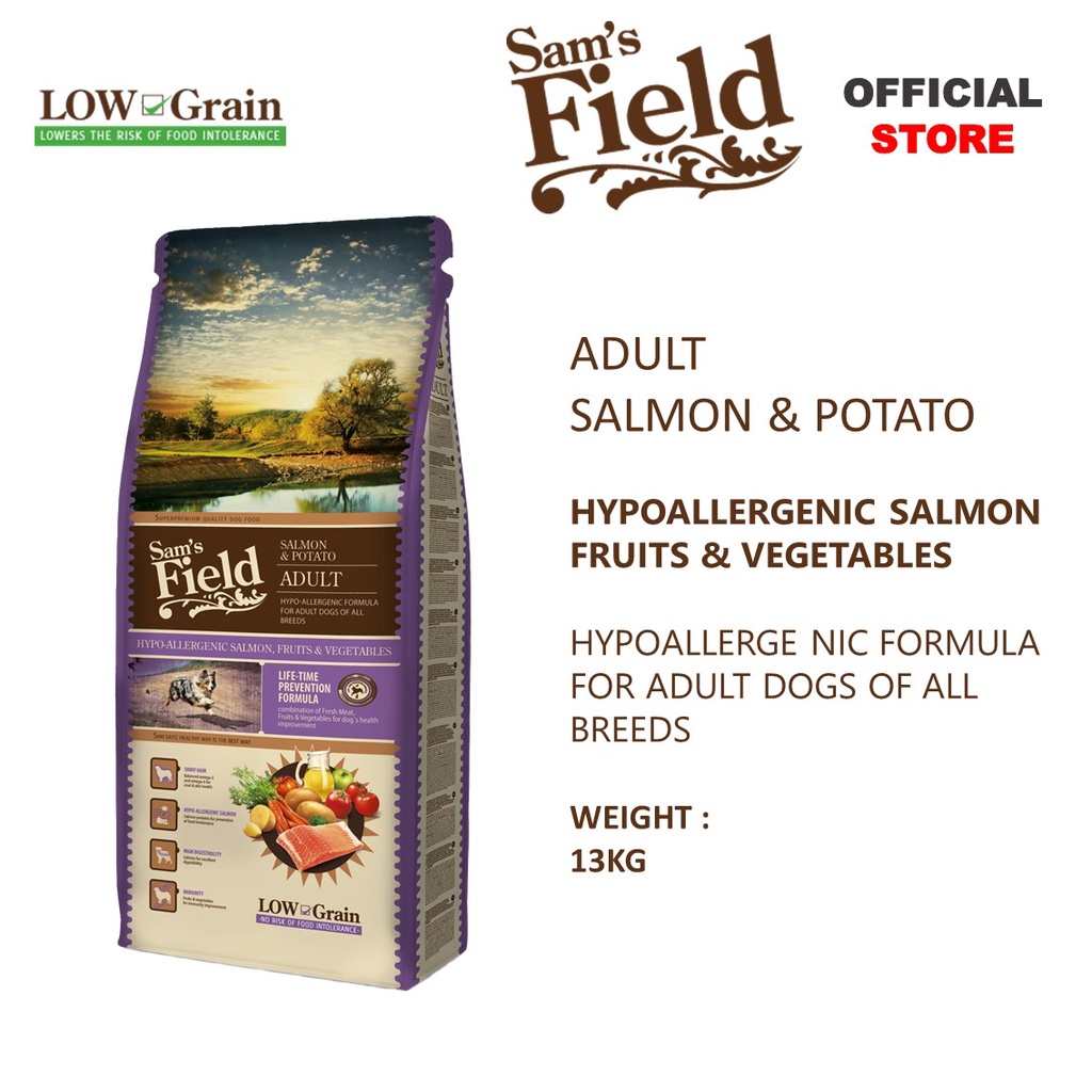 Sam s Field Low Grain Dog Dry Food Adult Salmon Potato 13kg