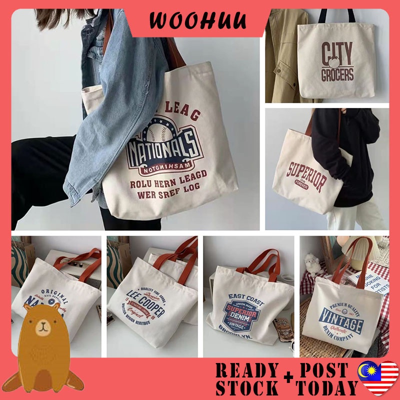 READY STOCK WOOHUU Canvas Bag Women's New Portable Bag College Student