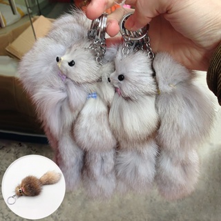 Cute Real Mink Fur Dog Puppy Bag Charm Keychain Bag Purse Car Phone Pendant  Gift