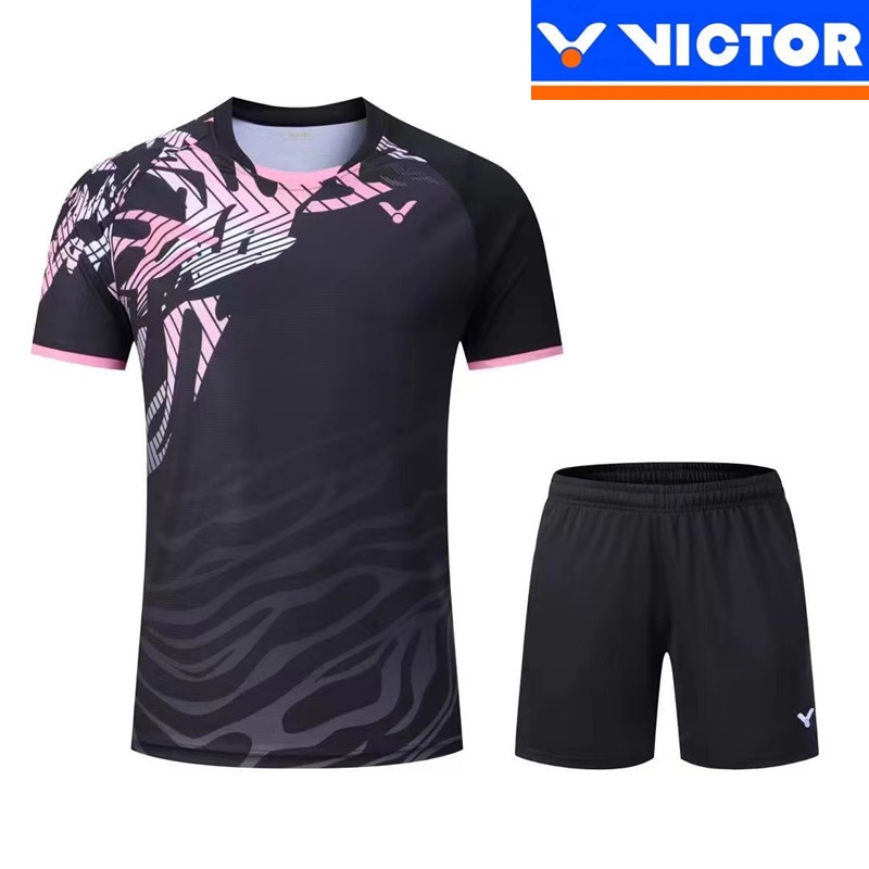 Victory badminton clothing men's and women's short-sleeved quick-drying ...