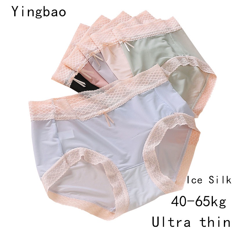 Yingbao Summer Panties New Ultra Thin Seamless Ice Silk Underwear Women Lace Ladies Mid Waist 9917