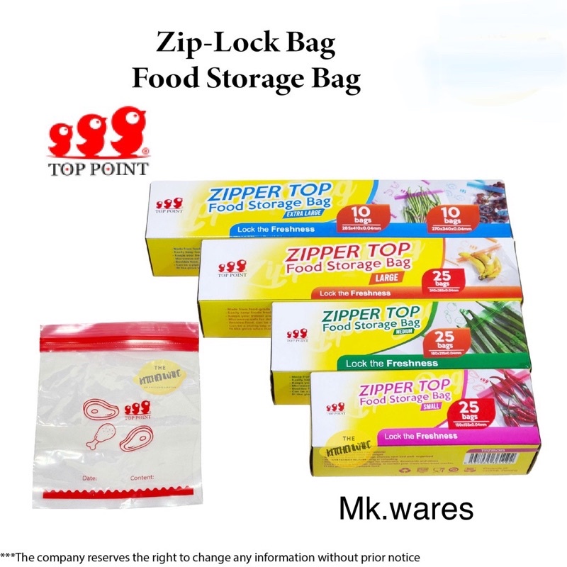 TopPOINT Zipper Top Food Storage Bag/Food GRADE/Zipper Bag/PLASTIC