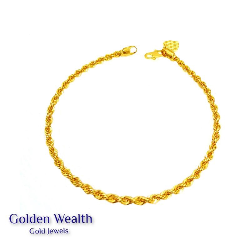 916 Gold Rope Bracelet /Gelang Tangan Pintal Emas 916女装金饰手链* | Shopee ...