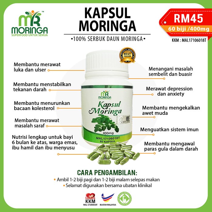 KAPSUL MORINGA (Daun Kelor ), Teh/Kopi Moringa Organik - Kencing manis ...