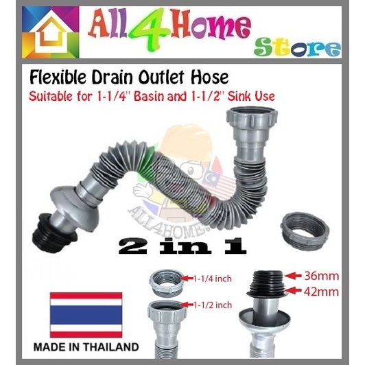 2 in 1 PVC Flexible Sink Drain Hose for (11/4 Inches & 11/2 Inches