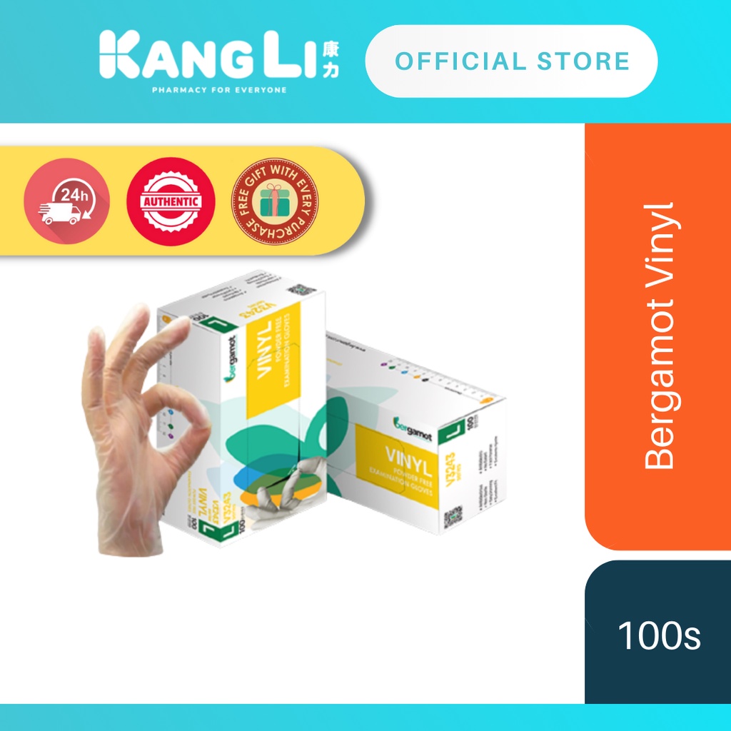 Bergamot Food Grade Vinyl Powder Free Examination Gloves 100's Shopee
