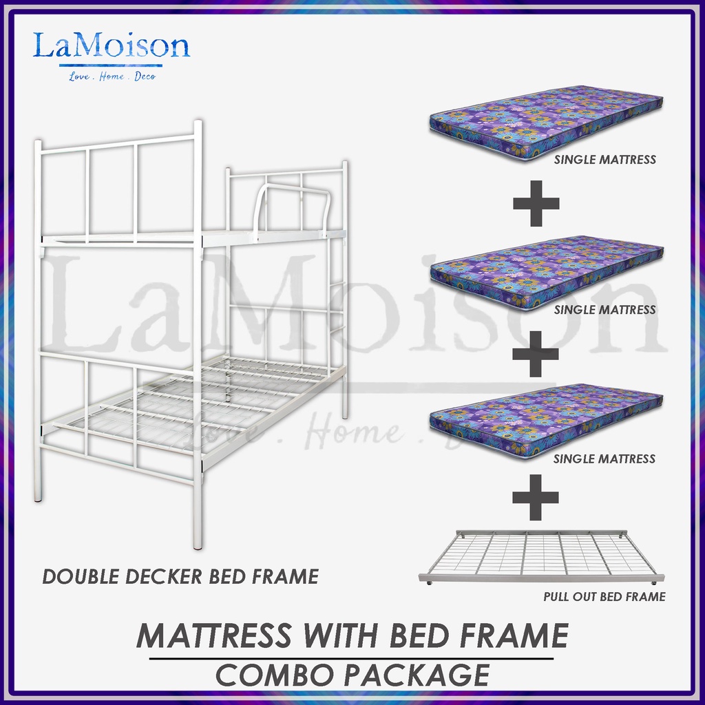 LaiMoison SET Double Decker Bed Frame With Single Mattress + Pull Out