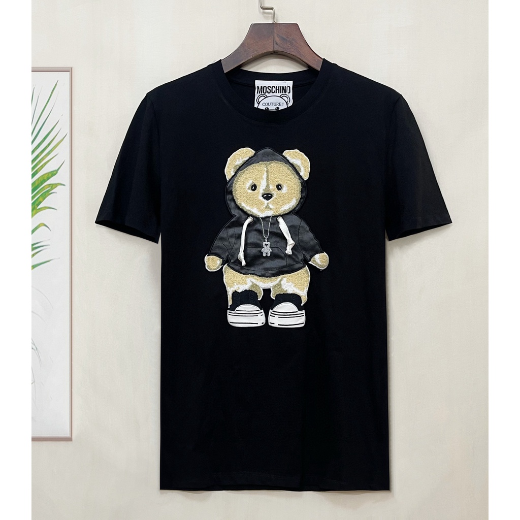 M0s 2023 New Style Short-Sleeved Bear Embroidered Pure Cotton Round ...