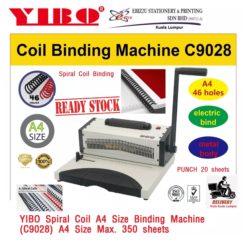 YIBO Spiral Coil A4 Size Binding Machine (C9028A) A4 Size 350 sheets