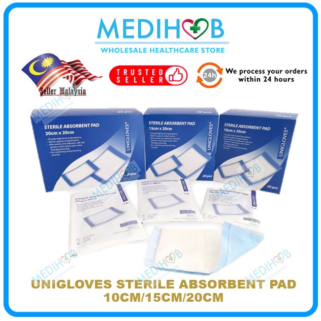 UNIGLOVES Sterile Absorbent Pad Gamgee pad 20s | Shopee Malaysia