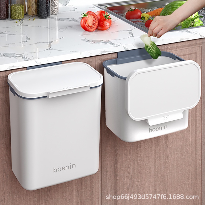 Kitchen Trash Can Hanging Household WallMounted Storage Bin With Lid