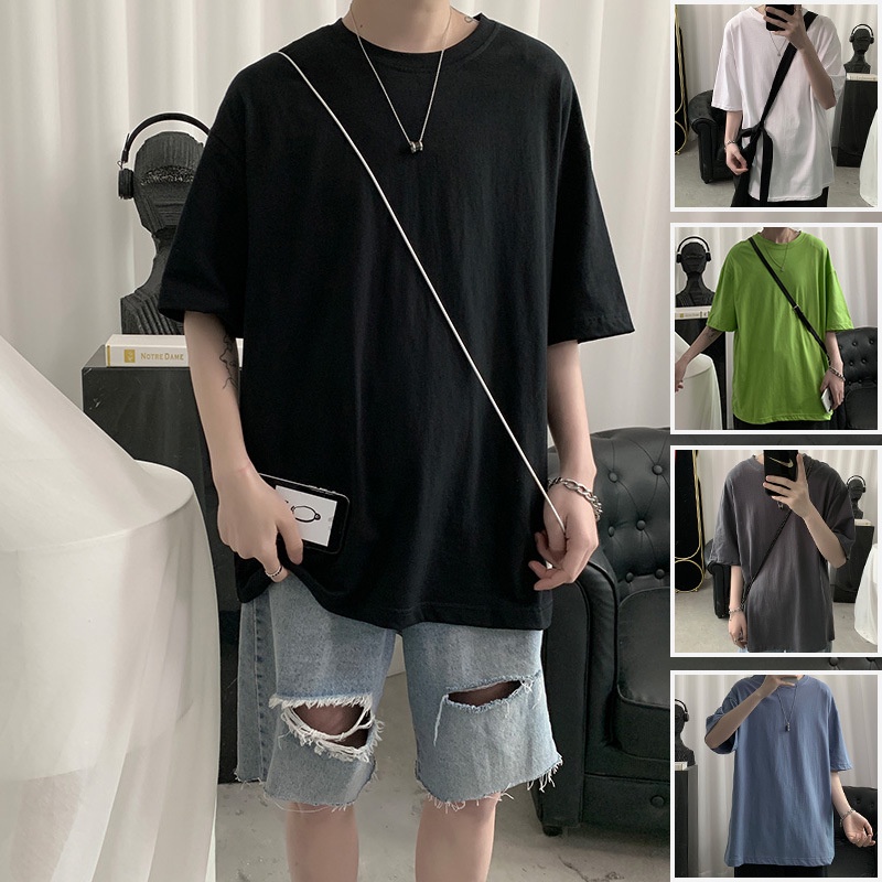 T-Shirt 5 Colour Plain Tee Summer Half Sleeve Oversized Loose Casual ...