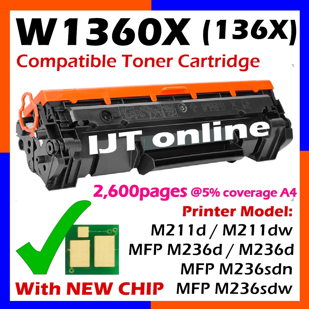 💥WITH CHIP💥 Compatible 136A W1360A W1360X 136X Toner Cartridge HP ...