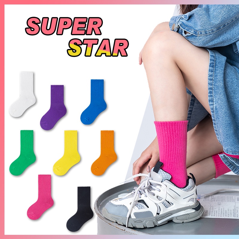 3-12 Y Candy Color Kids Socks Ins Pure Cotton Baby Socks Soft Stockings ...