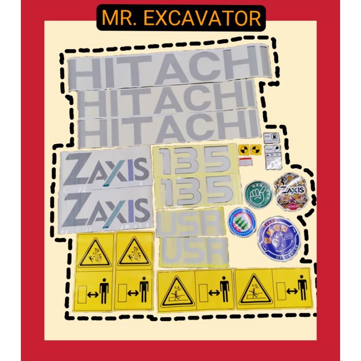 Hitachi Zaxis ZX 135 ZX135 US ZX135USR Excavator Sticker Mesin Stiker ...