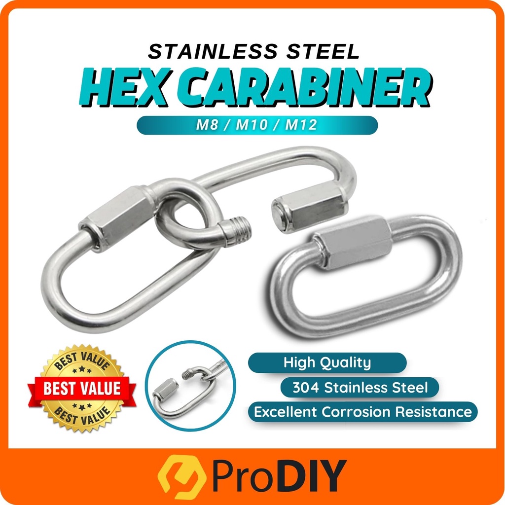 M8 M10 M12 Stainless Steel Hex Carabiner Quick Connection Lock Climbing ...