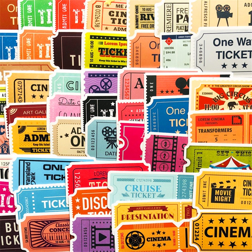 50Pcs/Set Retro Circus & Movies Tickert Series 01 Stickers Waterproof ...